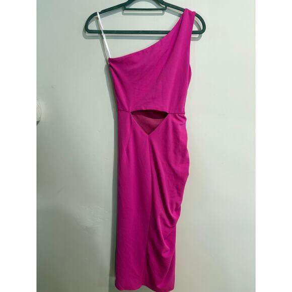 NWT Katie May New Age Ruched One Shoulder Bodycon Cocktail Dress Electric Pink S - Picture 7 of 7